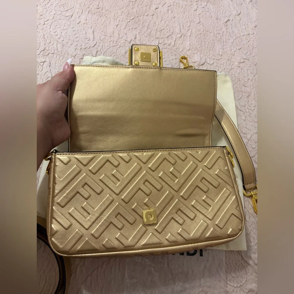 Fashion Gold Mono Quilted Medium Baguette Shoulder Bag - Picture 8 of 16